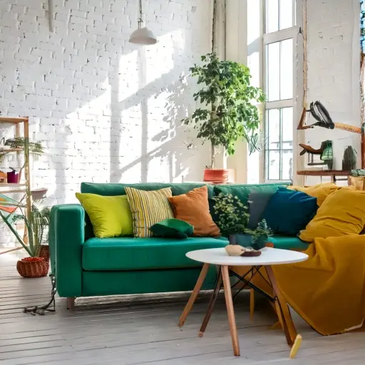Soggiorno trasformato con colore pieno e uniforme in una sola mano