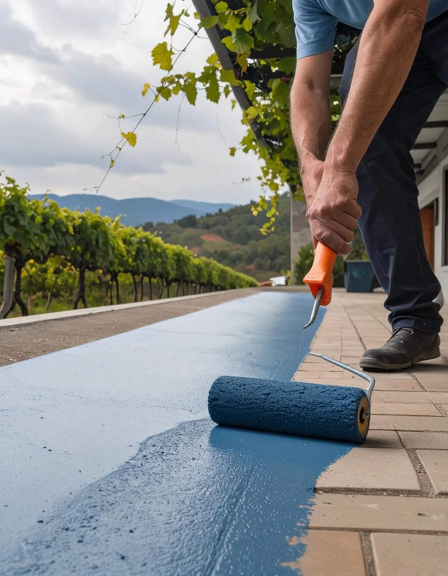 terrazzo che viene pitturato con il rullo
