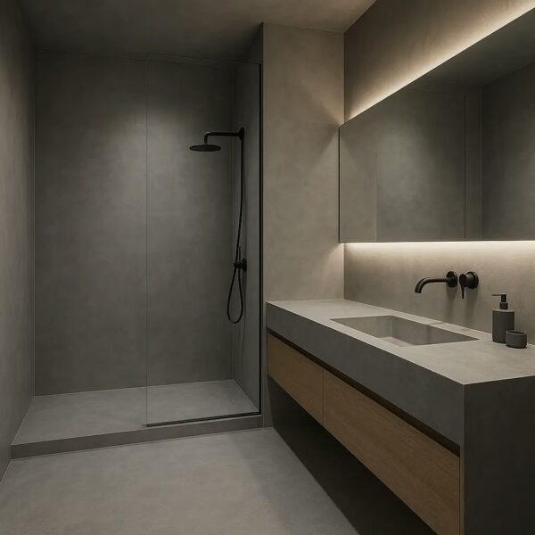 bagno rivestito in microcemento