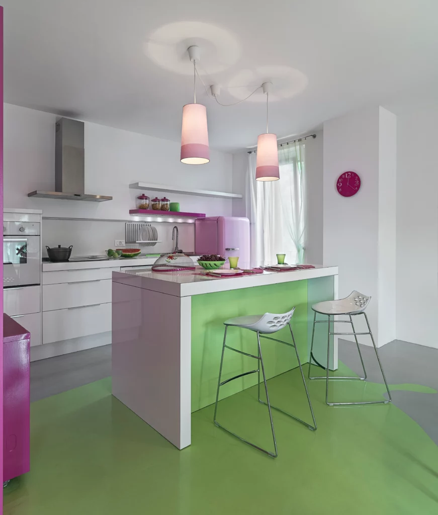 cucina moderna in resina autolivellante colore verde