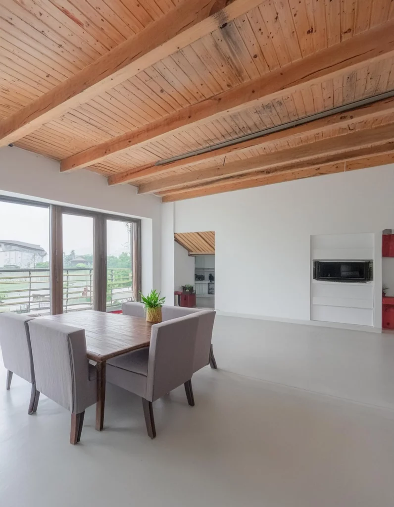 un soggiorno rivestito resina con effetto spatolato