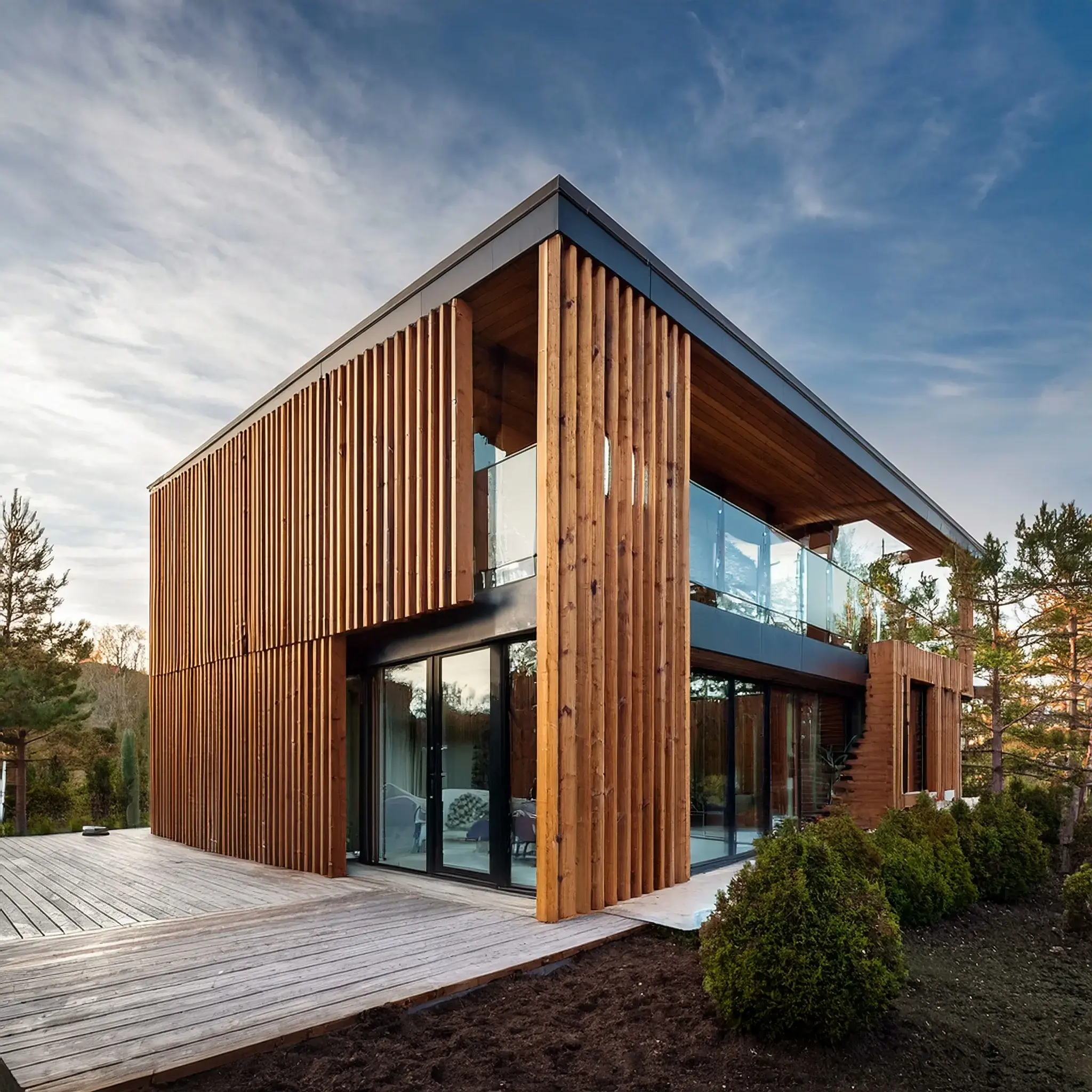 Villa-moderna-in-legno-realizzata-con-vernice-per-legno-professionale