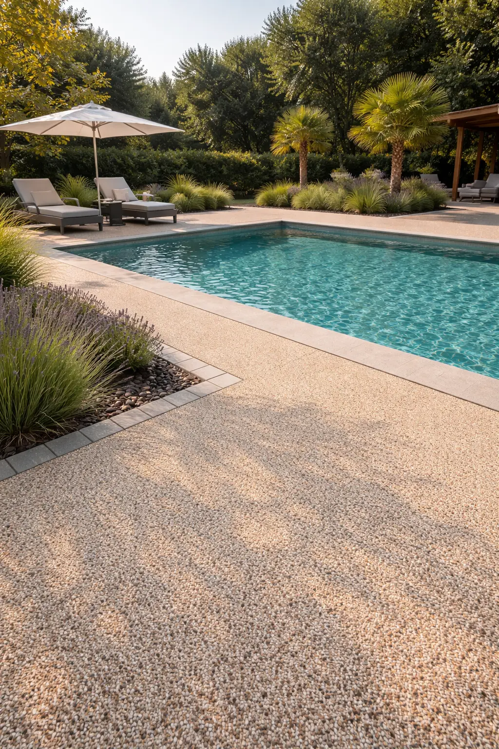 pavimento in ghiaia resinata per la piscina